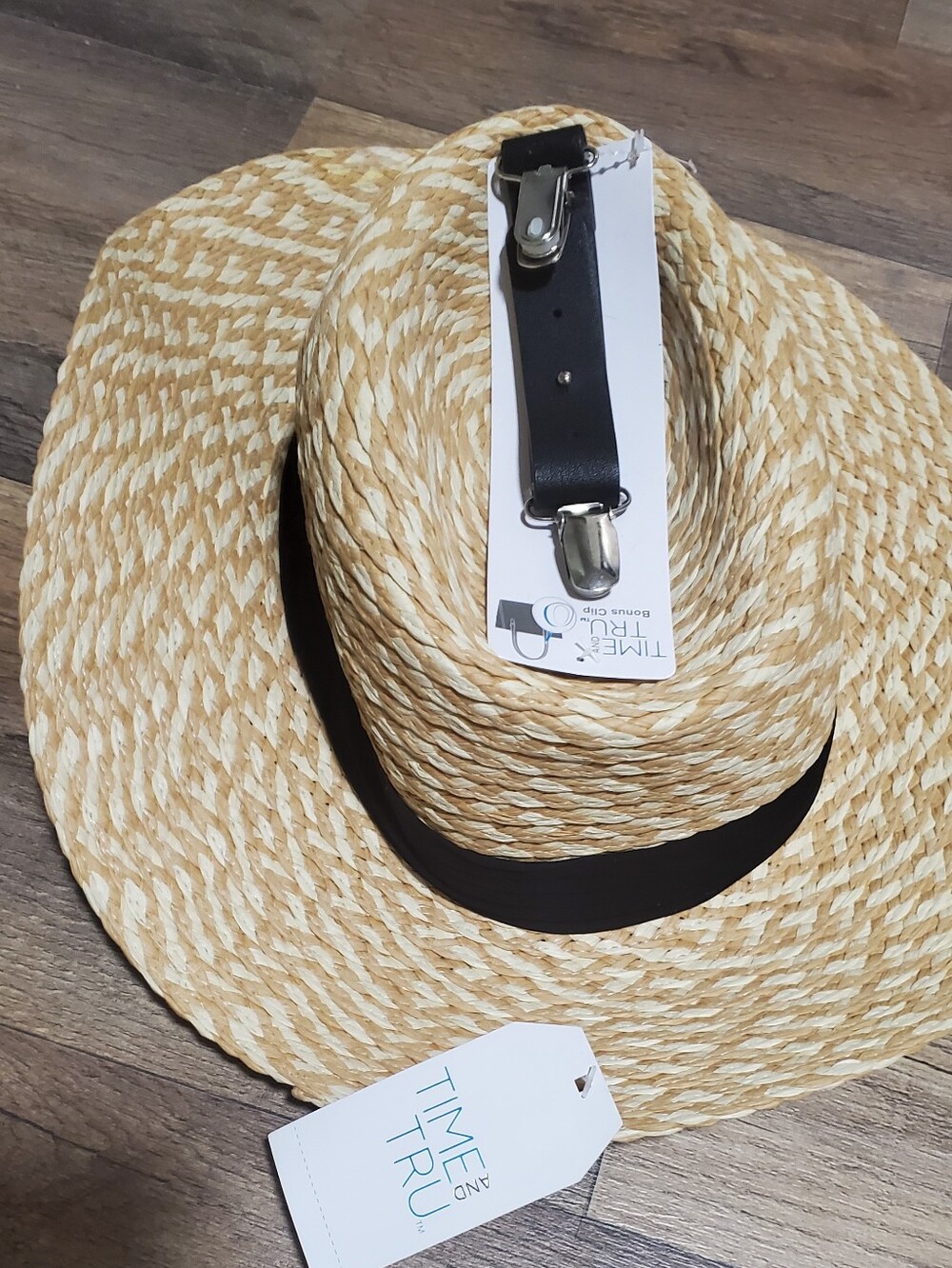 Time and Tru Natural Straw Sun Hat with Black Band Accent